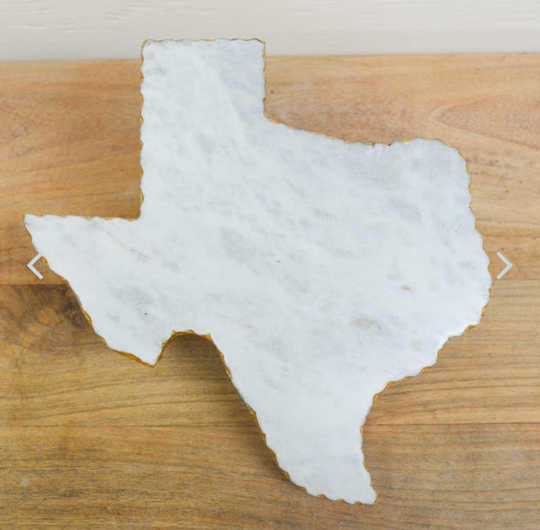 Texas Shaped Marble Serving Tray with gold Edge Front on View